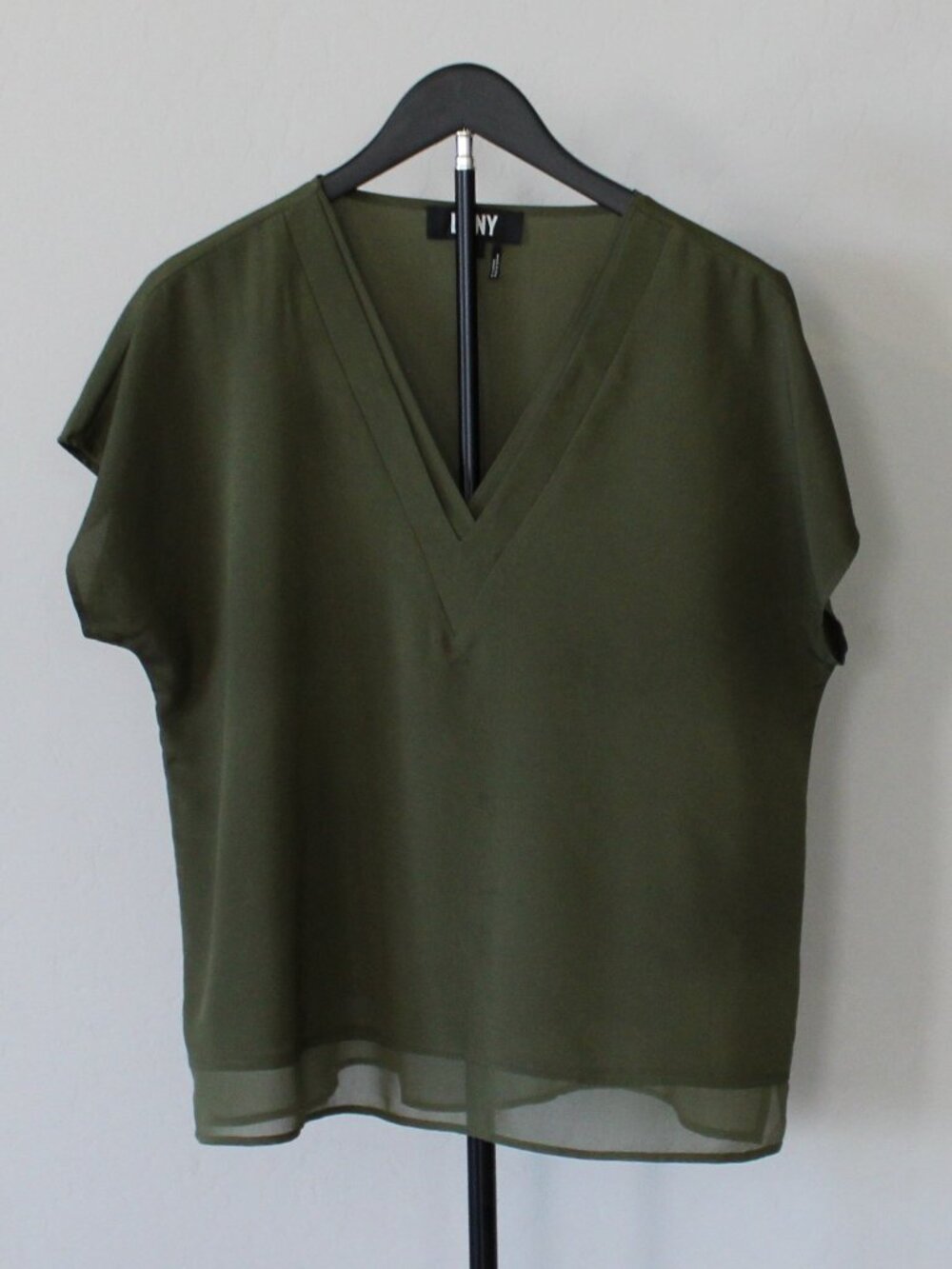 DKNY Olive Green V-Neck Blouse – Size M